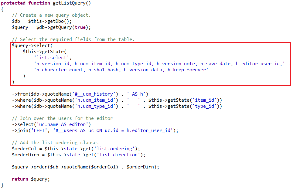 Joomla SQL Injection Vulnerable Code