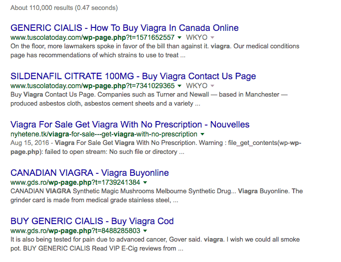 Google Viagra hack screenshot