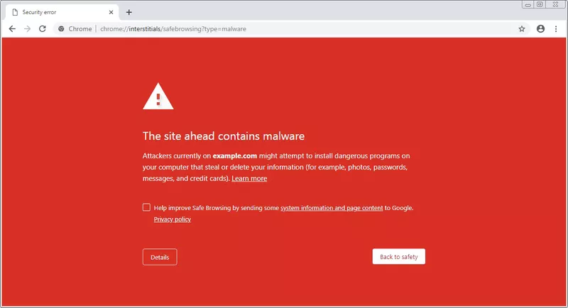 this site contains malware popup by Google