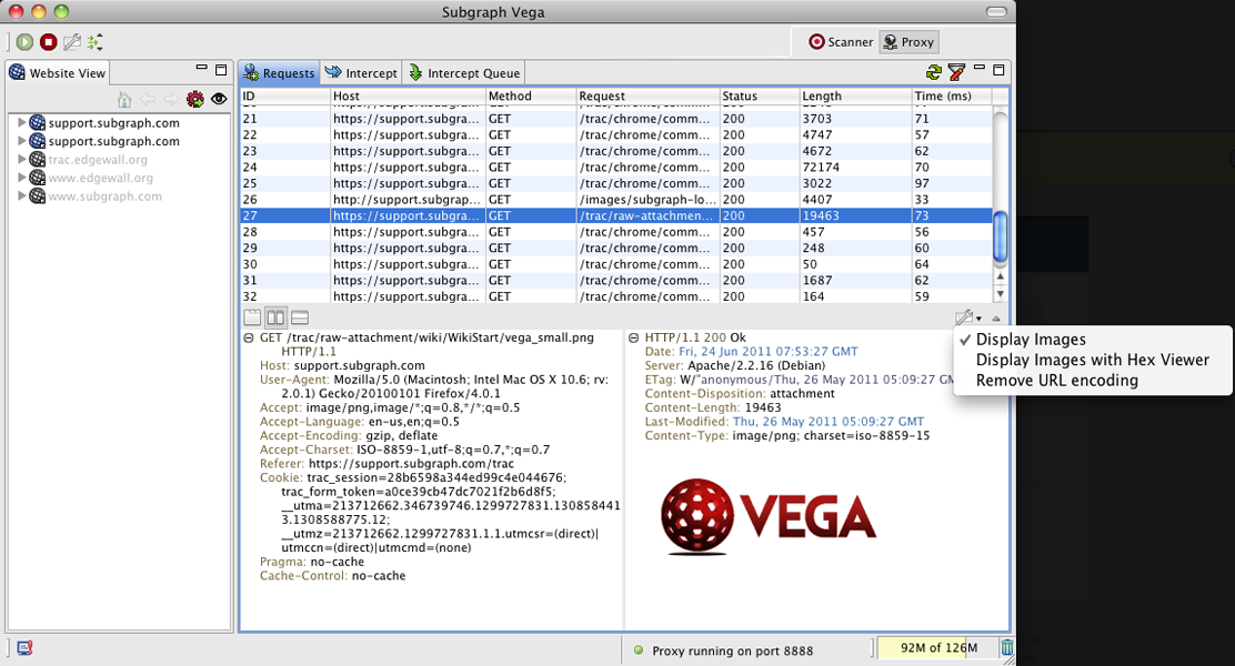Vega VAPT testing tool dashboard